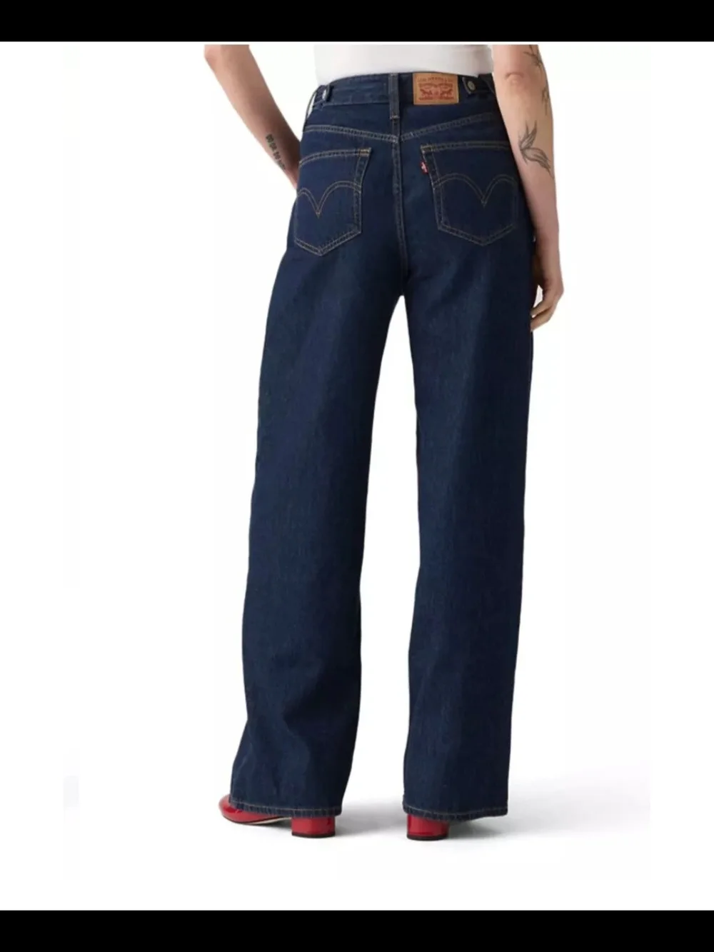 Levi's Cinch Waist Dark Blue High-Rise Wide Leg Jeans